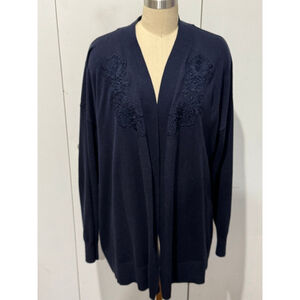 Women's Ann Taylor Factory Navy open front floral appliqué Cardigan XL